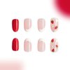Mkwntg Red Press on Nails Short Round Fake Nails Cute False Nails with Flower Strawberry Designs Glossy White French Tip Acrylic Nails Reusable Full Cover Glue on Nails for Women Girls Manicure 24Pcs