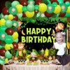 Monkey Birthday Party Decorations - Jungle Safari Balloon Garland Arch Kit with Happy Birthday Backdrop, Monkey Banana Foil Balloons, Artificial Tropical Palm Leaves for Baby Birthday Party Supplies