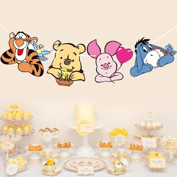 MEMOVAN Winnie Party Banner Pooh Baby Banner for Winnie Baby Shower Classic the Pooh 1 St Birthday Welcome Oh Baby Party Supplies Vintage Cute Winnie Banner Sign