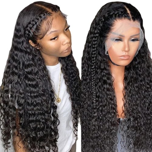 BASEMMAHER Lace Front Wigs Synthetic Artificial Human Hair Wigs for Women 24 Inch Middle Part Black Curly Wig Heat Resistant Synthetic Wig Natural Looking Wigs for Daily Party Use (Natural Black)