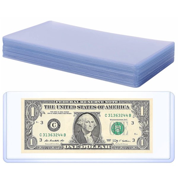 Ettonsun 20Pcs Thickened Bill Clear Holders Currency PVC Holder Transparent Bill Sleeves Currency Bill Display Holder for Regular Bills Protector Case Supplies, 7.8 x 4.1 Inch