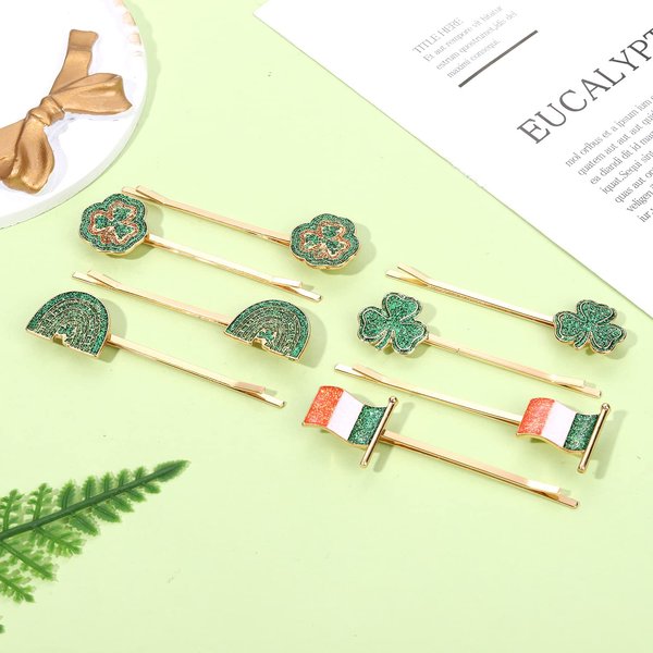 8/12PCS St.Patrick's Day Hair Clips for Women Glitter Shamrock Hat Lucky Leaf Hairpins St.Patrick's Day Hair Accessories Irish Holiday Party Favors