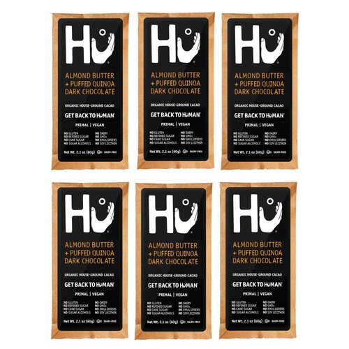 Hu Kitchen Dark Chocolate Bars, 2.1 oz, Almond Butter & Puffed Quinoa 72% Chocolate Bar (6 Pack)