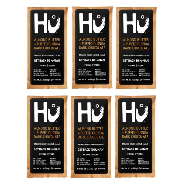 Hu Kitchen Dark Chocolate Bars, 2.1 oz, Almond Butter & Puffed Quinoa 72% Chocolate Bar (6 Pack)