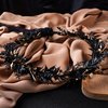MOSTORY Handmade Elf Black Flower Crown - Gothic Adjustable Floral Tiara Headband Dark Fairy Hair Wreath Medieval Accessory for Halloween Carnival Wedding Cosplay Mardi Gras
