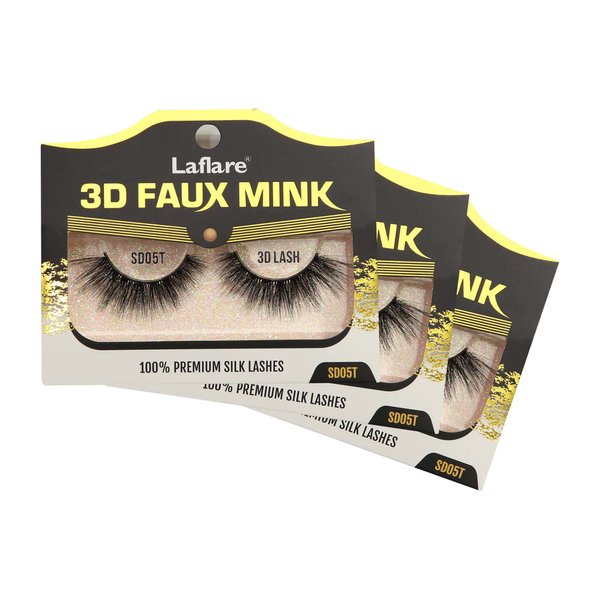 Laflare Silk Lashes 3D FAUX MINK Eyelashes, Light, Reusable, Handmade, Natural Looking, Professional Easy to Apply Eyelashes in a Knitted Style1-3 PACKS BUNDLE SPECIAL (3, SD05T)