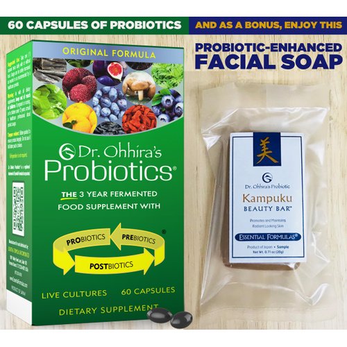 Dr. Ohhira's Probiotics Original Formula, 60 Capsules with Sample Size Kampuku Beauty Bar Soap 20g