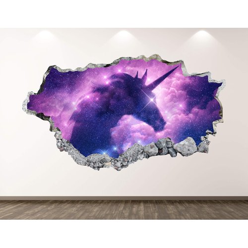 Unicorn Wall Decal Art Decor 3D Smashed Mythical Creature Sticker Poster Kids Room Mural Custom Gift BL358 (50"w x 30"H)