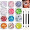 12 Colors Body Glitter Gel Kit, Super Long Lasting Holographic Chunky Glitter Gel Festival Party Makeup for Face, Body, Hair, Nail Art, Eyeshadow, 3Pcs Sponge Makeup Brush Include (Set C)