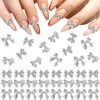 HINZIC 90Pcs Silver Bow Nail Charm 3 Styles Bowknot Nail Bows Glitter Acrylic Pearls Kawaii Valentines Wedding Prom Decoration for Women Girls Phone Case Scrapbook Envelope Cards Making