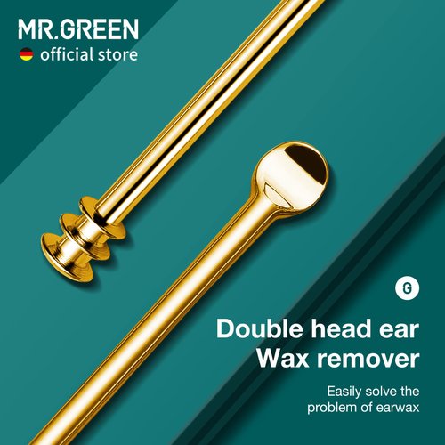 MR.GREEN Ear Wax Removal Ear Cleaner Double End Earwax Remover 360° Cleaning Three Ring Ear Pick Stainless Steel Ear Care Tools (Golden)