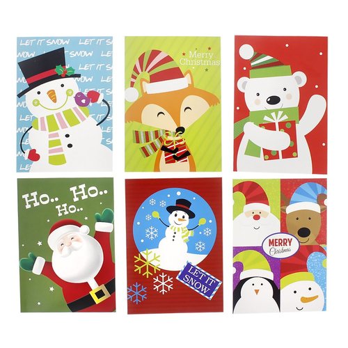 Christmas Happy Holiday Multicolor 6 Design Santa, Snowman, Polar Bear, Reindeer, Festive Characters, Colorful Greeting Cards with Envelopes - 36 Count, 5" x 7"