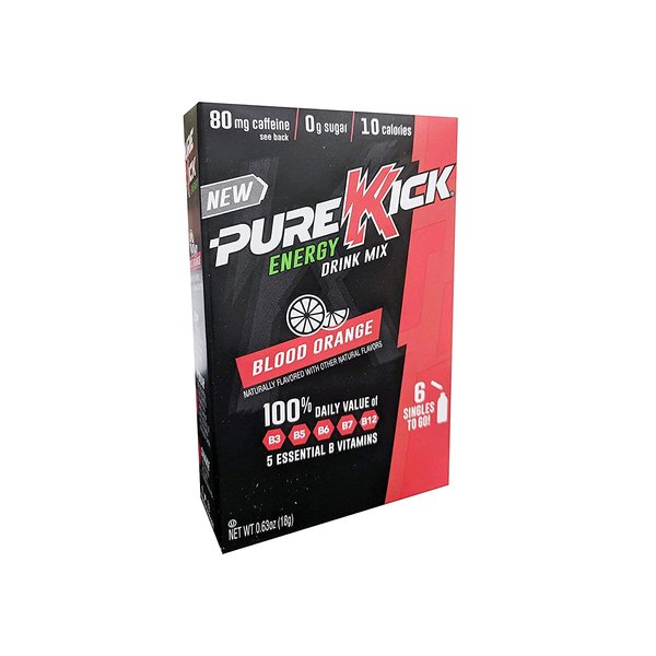Pure Kick Energy Drink Mix - Sugar-Free, 10Piece Packet Naturally Flavored Energy Supplement with 5 B Vitamins & 80 Mg of Caffeine, Blood Orange