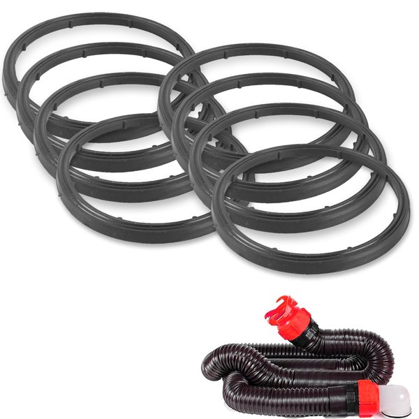 TonGass 8 Pack (39834) Sewer Hose Replacement Gasket - Maintain an Odor Tight Seal with RV Sewer Fittings | Includes 4 Bayonet & 4 4-in-1 Gaskets for Enhanced Sealing - Rubber Seal Fittings - Black