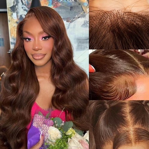 Dunmud 26 Inch Chocolate Brown Lace Front Wigs Human Hair for Black Women Pre Plucked Glueless Wigs Human Hair 13x4 Body Wave Brown Lace Frontal Wig Human Hair Wigs 180% Density