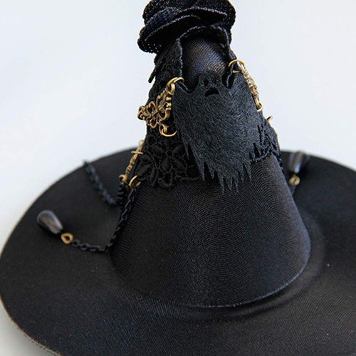 Balck Witch Hat Gothic Rose Tassel Decor Hair Clip Hair Accessories for Halloween Party