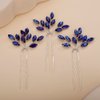 Teyglen 3pcs Bridal Crystal Hair Pins Rhinestones Hair Pieces Simple Crystal Wedding Hair Accessories Handmade Hair Pins for Women Bride Girls (Blue)