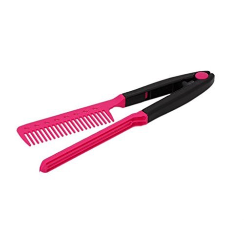 DIY Salon Hair Brush Combs Hairdressing Styling Hair Straightener V Shaped Straight Comb (Pink)