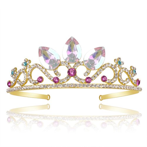 Princess Crown Halloween Cosplay Bridal Wedding Crystal Hair Tiara Sparkle Gold Crown Rapunzel Tiara for Women Girls Costume Accessories Birthday Gift