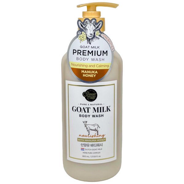 Shower Mate Goat Milk Body Wash Nourishing, 800 mL / 27.05 fl. oz. (Manuka honey)