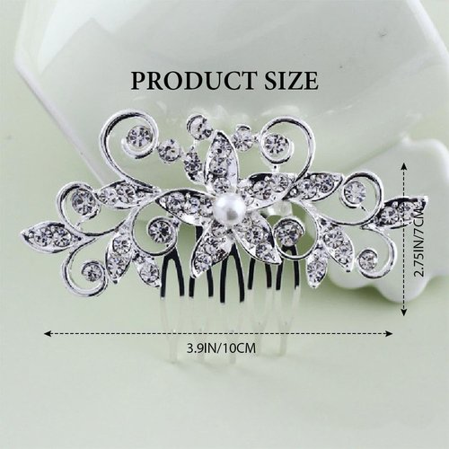 Latious Crystal Bride Wedding Hair Comb Silver Flower Bridal Hair Clip Rhinestones Hair Piece Wedding Hair Accessories for Women and Girls