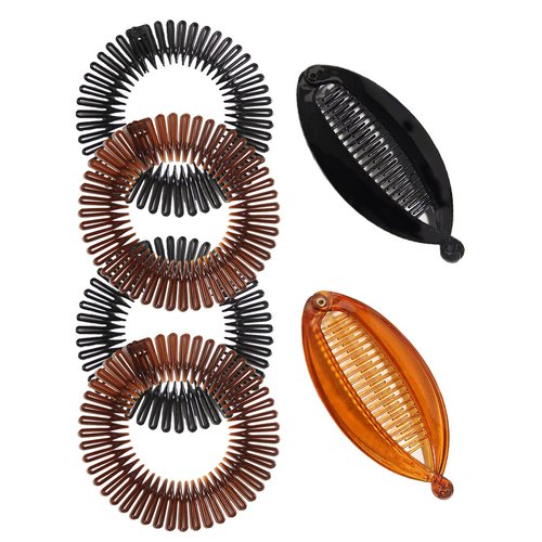 LFOUVRE 6Pieces bundle of hair clips Stretch Comb headbands Banana Hair Clips Full Circular Stretch Teeth Flexible Hair Comb Headband Hairband Holder for Women Girls (MixColor)