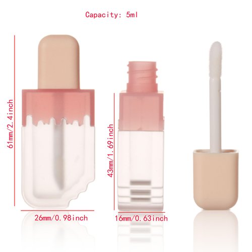 COSIDEA 30PCS Empty 5ML Ice Cream shaped Lip Gloss Tube Pink Cute popsicle lipgloss tubes for Lip oil tint bottles container