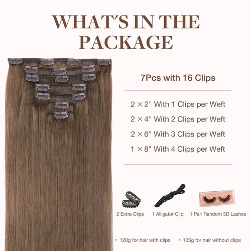 GOO GOO Clip in Hair Extensions Real Human Hair, 16inch 120g 7Pcs, 5 Light Ash Brown, Remy Human Hair Extensions Clip ins for Women, Natural Human Hair