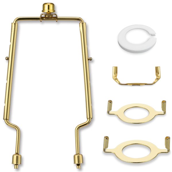 Lamp Shade Holder, 7 8 9 10 inch Adjustable Lamp Harp, Hardware Parts Included Brass Harp Frame and Finials, Standard Saddle, E14 E26 E27 Light Base UNO Fitter Adapter, Lamp Bracket Accessories (Gold)