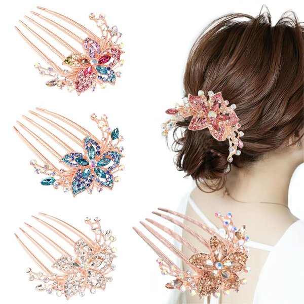 KuuGuu Flower Bridal Combs, Floral Side Combs Crystal Rhinestones Wedding Hair Accessories for Women, 4 PCS