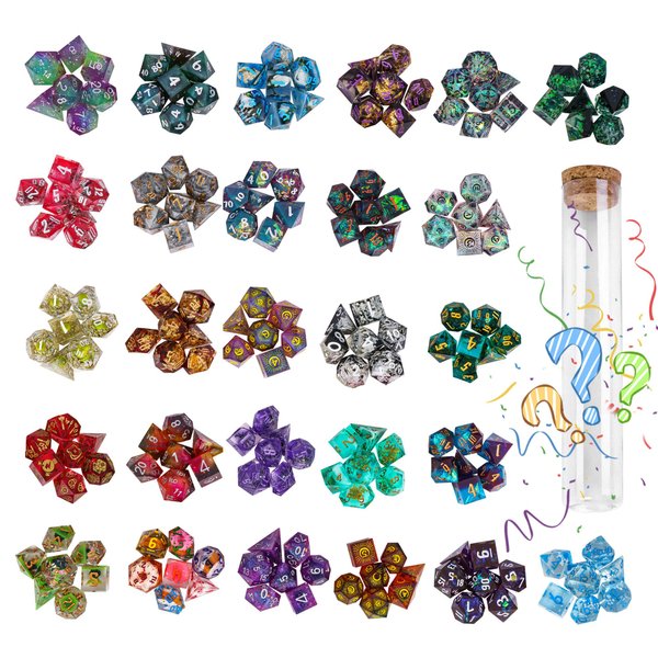 CRITALLIC 7PCS DND Dice Set,Handmade Sharp Edge Dice Set Mystery Blind Box D&D RPG Polyhedral Resin Dice,for Dungeons and Dragons TTRPG Games Roleplaying Games Shadowrun Pathfinder MTG