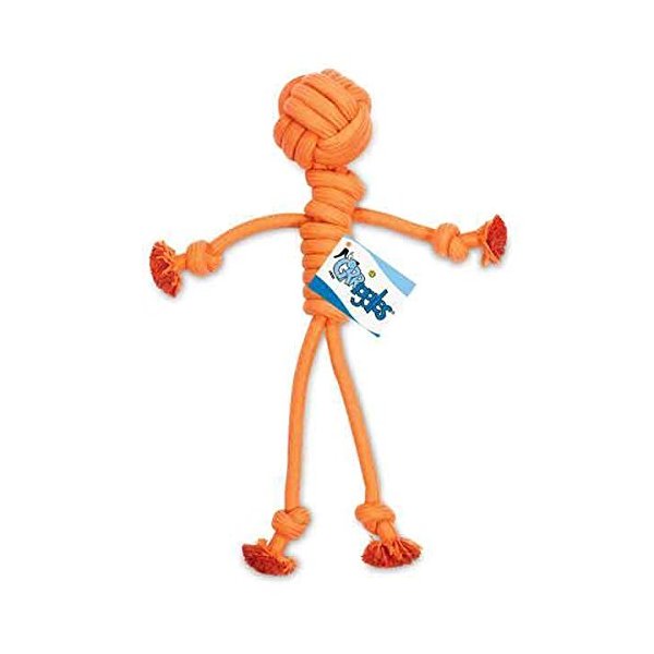 Grriggles Ruff Rope Knot Dog Toy Orange Stick Figure Man Shape Chew Toys for Dogs 20" Long
