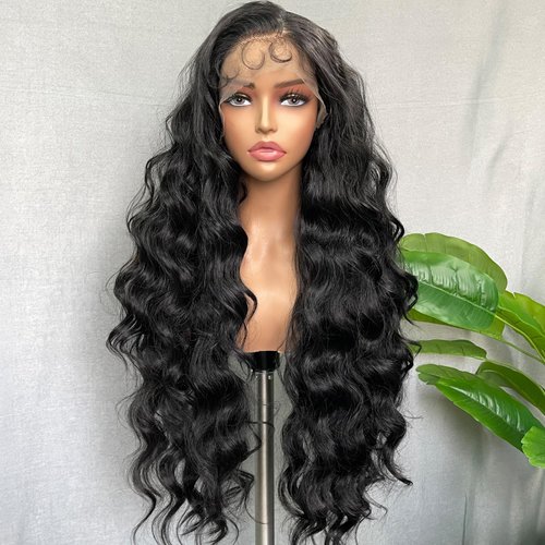 SOKU Black 13x6 Lace Frontal Wig 32 Inches Long Lightweight Body Wave Pre Plucked Hairline with Baby Hair Transparent Swiss Lace Heat Resistant Synthetic Hair Glueless Lace Front Wigs for Black Women