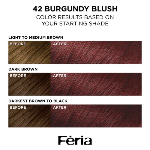 L'Oreal Paris Feria Multi-Faceted Shimmering Permanent Hair Color, High Intensity Hair Dye for 3X Highlights, 42 Burgundy Blush, 1 Hair Dye Kit