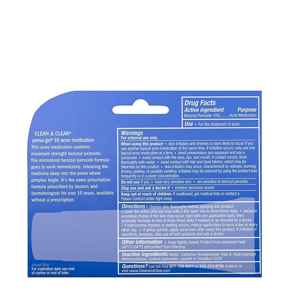 Clean & Clear Persa-Gel 10 Acne Gel, 10% Benzoyl Peroxide, 1 fl. oz
