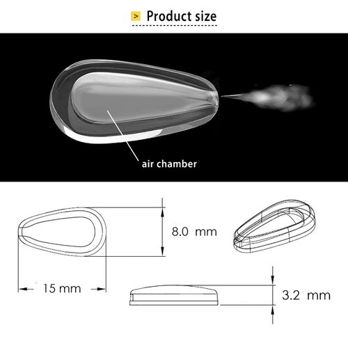 NOV Optical Eyeglass Nose Pads | Self Adhesive Transparent Silicone | Soft Cushion with Air Chamber | Stick on Anti-Slip for Plastic Frame Eyeglasses and Sunglasses | 3.2mm Thickness (10 Pairs)