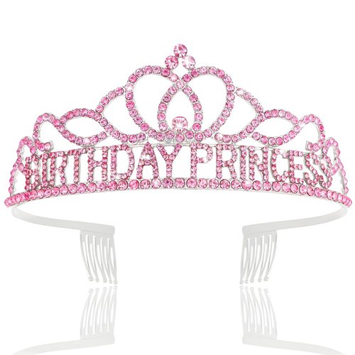 CIEHER Pink Birthday Princess Crown for Girls Birthday Crown Birthday Decorations Princess Birthday Gifts Birthday Tiara Princess Birthday Party Favors