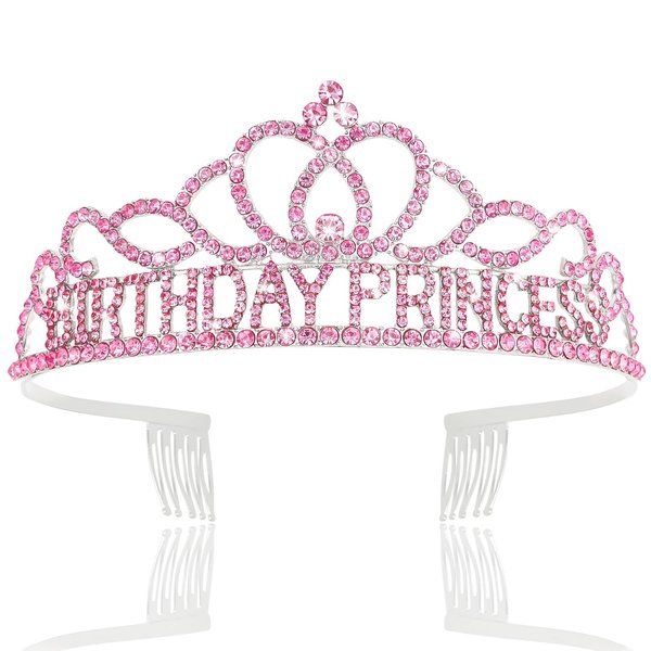CIEHER Pink Birthday Princess Crown for Girls Birthday Crown Birthday Decorations Princess Birthday Gifts Birthday Tiara Princess Birthday Party Favors