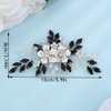 Teyglen Black Crystal Hair Comb Rhinestone Wedding Hair Piece for Bride Bridal Black Rhinestone Side Comb Bridal Flower Pearl Headpiece Wedding Hair Accessories for Women Bride Girls