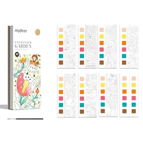 Mideer Watercolor Painting Book for Kids Ages 4-8, Pocket Watercolor Painting Book Arts and Crafts for Toddlers, Travel Activities Paint with Water Coloring Book Set for Kids 3-8 (Enchanted Garden)