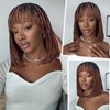 Lady Hanne Braided Bob Wigs for Black Women Short Box Braid Wig with Bangs Afro Braid Synthetic Ombre Brown African American Women Wig