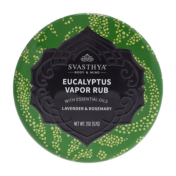 Svasthya Body & Mind Eucalyptus Vapor Rub - Opens Nasal Passages & Moisturizes The Skin, Cough, Stuffy Nose & Congestion Relief, Olive Oil, Beeswax, Lavender, Rosemary - Made in The USA, 2oz