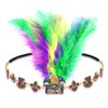 HZEYN Mardi Gras Headband Glitter Crown Mask Fleur De Lis Feather Stretch Headbands Hair Band Party Costume Headwear Hair Accessories (Mardi Gras with Feather)