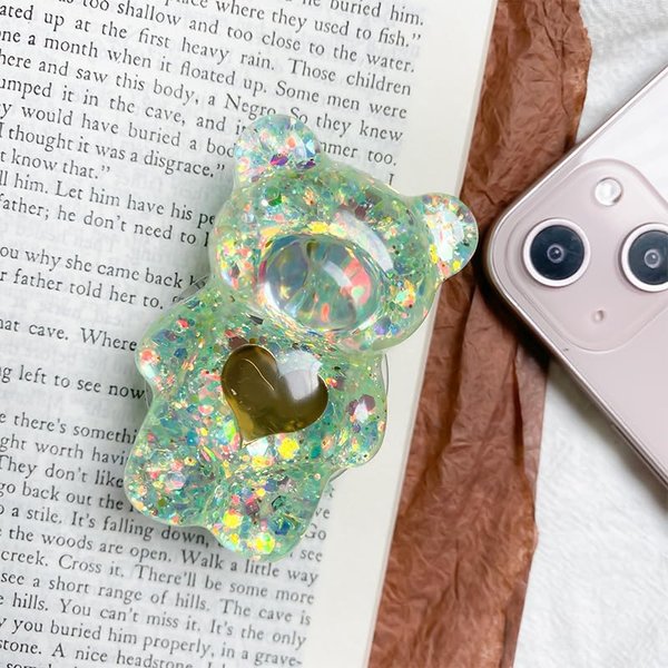 Green Mobile Phone Finger Holder Mobile Phone Cartoon Foldable Epoxy Sequins 3D Cute Bear Shaped Phone Grip Tok Folding Bracket for Desktop Mobile Phone Cell Phones and Accessories Cell Phone Grips