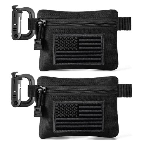 FRTKK 2 Pack Tactical Compact EDC Pouches, Military Molle Utility Pouch Organizer Pouch, Coin Purse Keychain Pocket Credit Card Holder Waist Pack (Black 3)