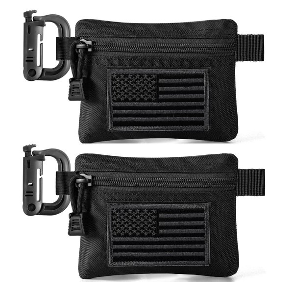 FRTKK 2 Pack Tactical Compact EDC Pouches, Military Molle Utility Pouch Organizer Pouch, Coin Purse Keychain Pocket Credit Card Holder Waist Pack (Black 3)