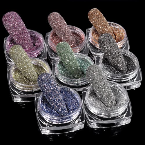 Laza 8 Colors Korea Diamond Nail Powder Sparkling Crystal Glitter Holographic Nail Dust Laser Silver Bright Shining Flakes for Acrylic Nails Polish Nail Art DIY Decoration - Shine Rainbow