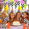Anglekai 12+24 Traffic Cones and Racing Checkered Flags, 24 Checkered Flags with Sticks/ 12 Racing Traffic Cones/ 9.8Ft Checkered Triangle Flags/ 6.9Ft Racetrack Floor Running Mat for Race Car Party (Orange)