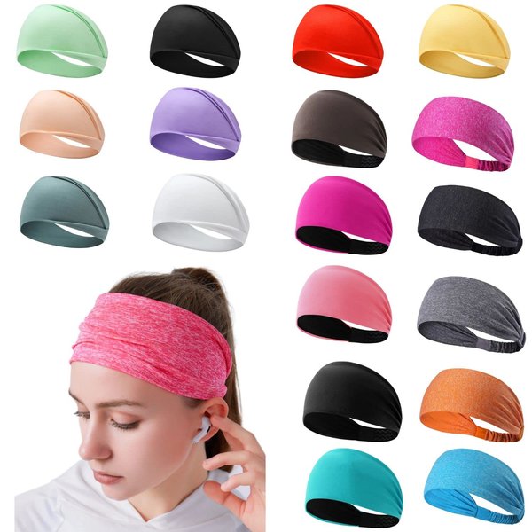 SHUCHNOYE 18 Pack Headbands for Women Non Slip Wide Hair Bands Workout Running Turban Elastic Yoga Hair Wrap