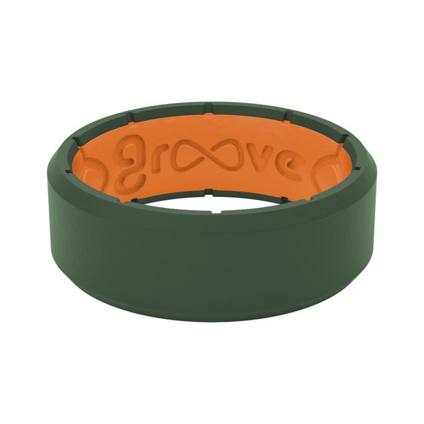Groove Life Edge Moss Green/Orange Silicone Ring - Breathable Rubber Wedding Rings for Men, Lifetime Coverage, Unique Design, Comfort Fit Ring - Size 11